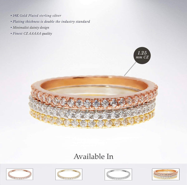 Elle Gold Plated CZ Stackable Ring in 3 Metal Options
