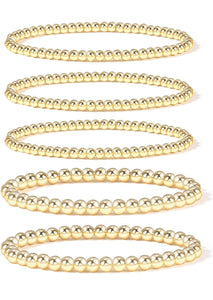 Gold Beaded Chain Bracelets Set for Women 14K Real Gold Plated
